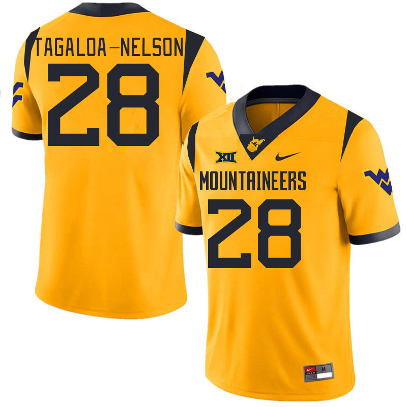 #28 Aden Tagaloa-Nelson West Virginia Mountaineers College 2024 New Uniforms Football Jerseys Stitched Sale-Gold